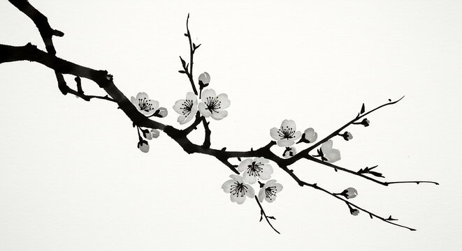 水墨画 梅の花 梅の花 金 水墨画風