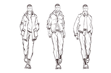 Vector Fashion man. Sketch of a fashion man in a jacket on a white background. Autumn man. Street style