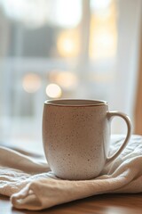 Cozy Cup of Coffee on a Soft Textile with Warm Background Glow