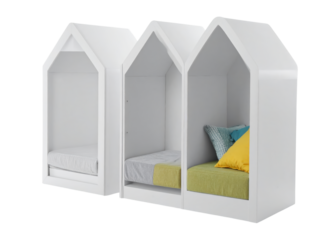 Inviting white bedroom with twin beds and a calming green pillow, cozy retreat for restful sleep