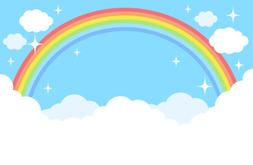 シンプル 青空 雲 虹 キラキラ 背景イラスト