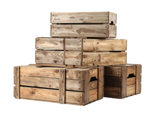 Stacked wooden crates, rustic storage and vintage design element for backgrounds