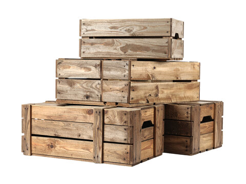Stacked wooden crates, rustic storage and vintage design element for backgrounds