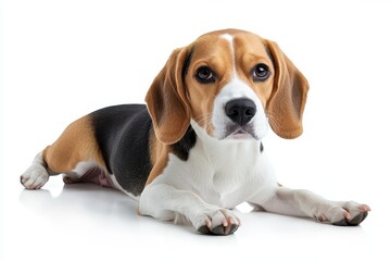 Beagle White Background. Cute Young Beagle Dog Isolated on White Background
