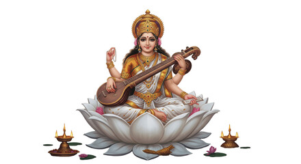Saraswati Isolated on Transparent PNG Background