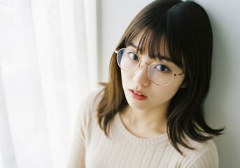 Fototapeta premium 窓辺で佇む若い女性のポートレート