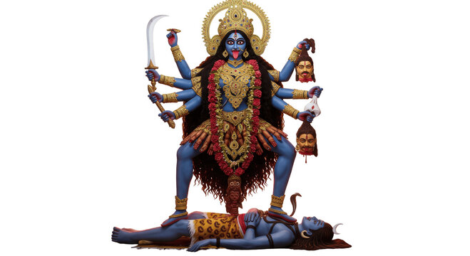 Kali the Hindu Goddess of Time and Transformation isolated on transparent png background