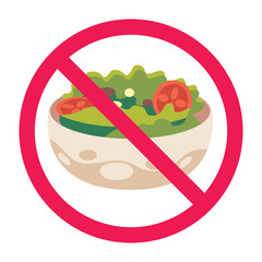 Forbidden sign with vegetable salad food icon, no vegetable salad allowed sign, vegetable salad prohibition symbol
