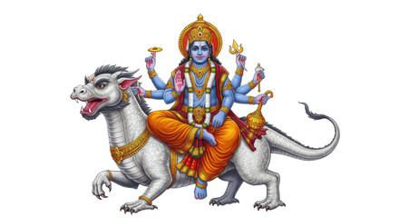 Varuna, Hindu God of Water, Riding Makara, Isolated on Transparent PNG Background