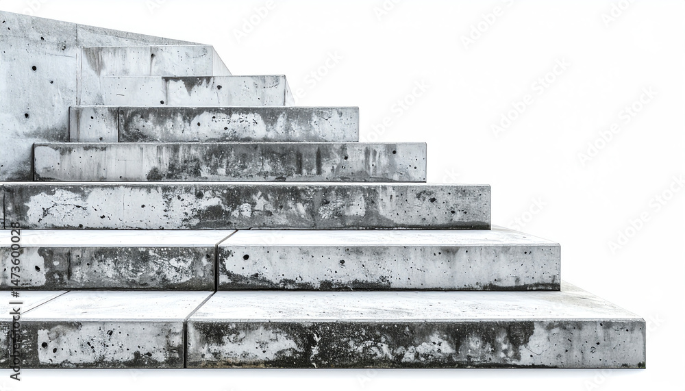 Aufkleber concrete stairs with a minimalist design, featuring a textured surface and a clean white background,