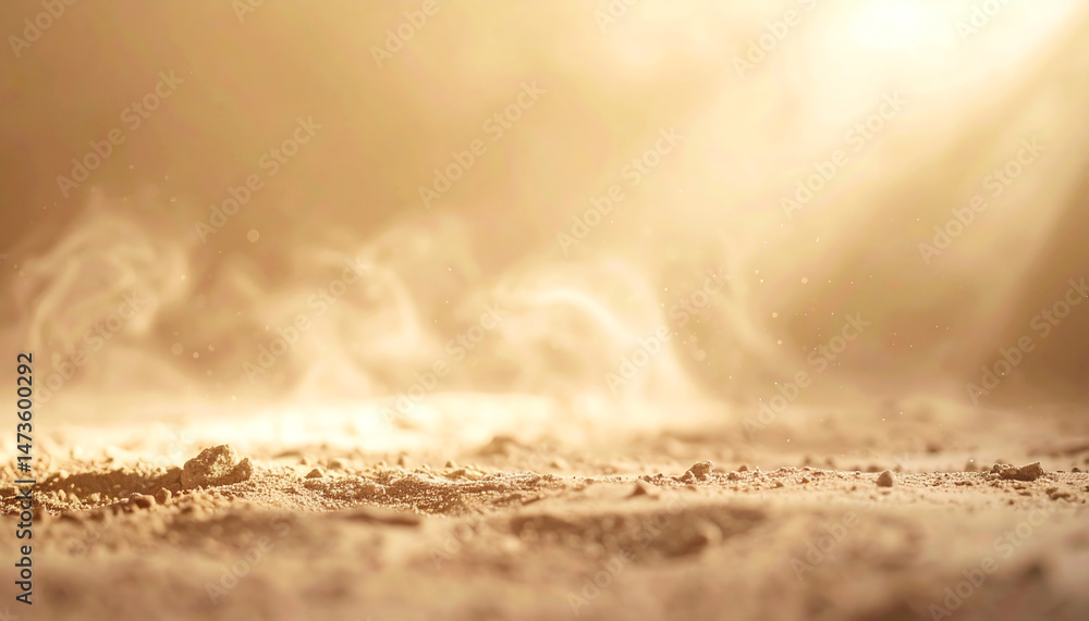 Poster a warm, hazy scene captures fine particles of dust dancing in sunlight, creating an ethereal atmosph