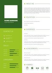 Infographic CV template. Elegant employment interview CV. Simple application resume, creative vector illustration design.