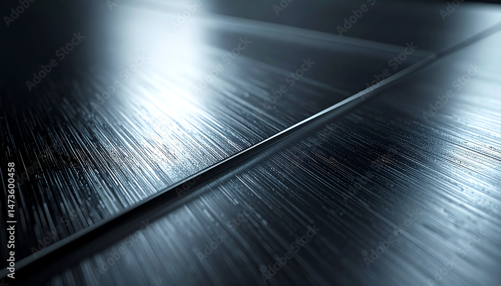 Poster a close-up view of a reflective, brushed metal surface showcasing intricate textures and patterns, c