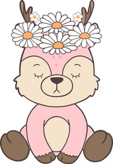 Groovy Woodland Animal with Hand Drawn Deer for Book Animals for Kids.
