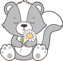 Groovy Woodland Animal with Hand Drawn Skunk for Book Animals for Kids.