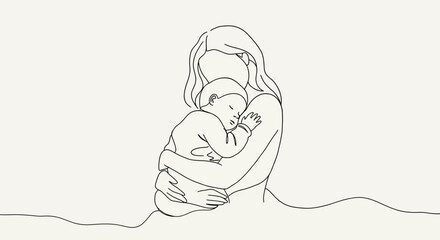 Minimalist Line Drawing of a Person SelfHugging