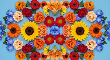 鮮やか色彩 花咲く曼荼羅 華麗な対称美. AI Generated