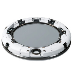 Futuristic circular white spacecraft technology panel design 3d grey dark on transparent background