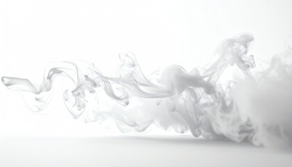 Fototapeta premium Delicate wisps of white smoke swirl gracefully against a light background, creating an ethereal and abstract visual effect