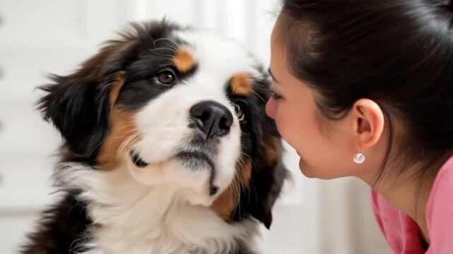 飼い主と見つめ合う犬