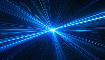 A vibrant display of blue light radiates outward, creating a sense of movement and depth against a dark background, reminiscent of speed or cosmic phenomena