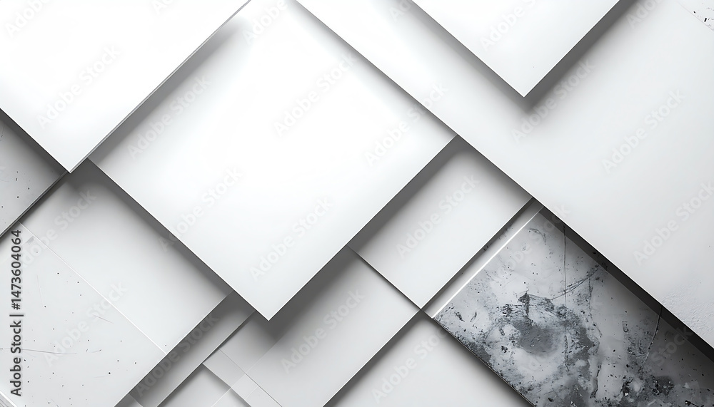 Poster abstract layers of white and gray materials create a modern, minimalist aesthetic, emphasizing textu