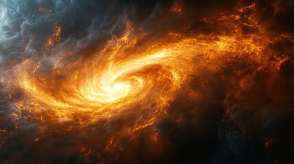 A swirling vortex of light and energy in the center of a dark, mysterious space, suggesting the birth of a new star or the entrance to another dimension