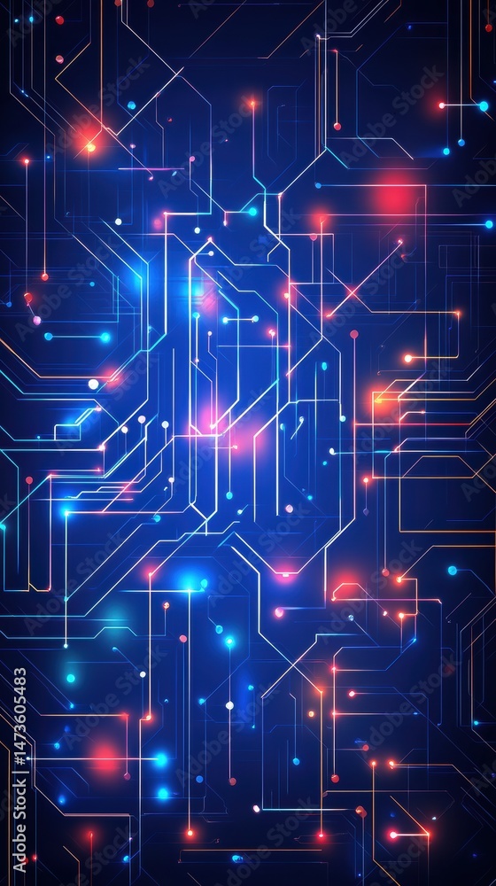 Poster abstract futuristic circuit board design glowing network technology background digital art