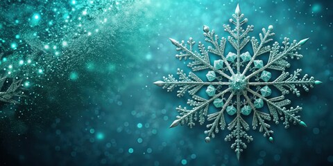 Intricate Snowflake Pattern on Rich Teal Background with Delicate Ice Crystals and Sparkling Frost , teal, frost,  teal, frost
