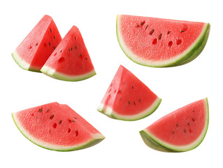 Ripe Red Watermelon Slices on Transparent Background, PNG