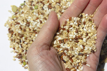 Obraz premium Hands and grains of grain.