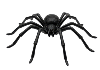 Black spider toy isolated on transparent background, comic Halloween horror theme