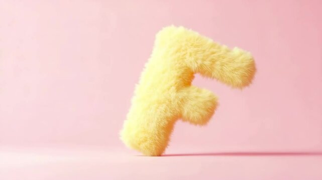 A pastel yellow fluffy letters F on a pink background