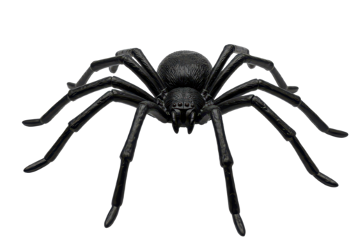 Black spider toy isolated on transparent background, comic Halloween horror theme