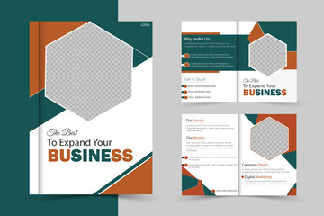 Clean bi fold business brochure design template in A4 