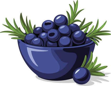 blue bowl of blueberries with rosemary clip art preview