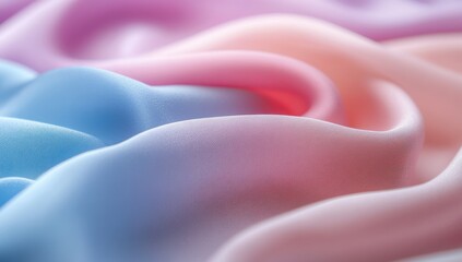 Delicate, soft fabric with a smooth, flowing texture, showcasing a gradient of pastel colors, from light blue to light pink