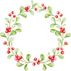 Fototapeta premium Watercolor Christmas Wreath Holiday Berries Festive Greenery Illustration