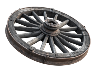 Wooden wagon wheel for rustic decor or design projects, cut out