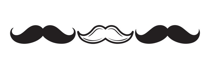 Mustache Black silhouette icon set vector art on white background