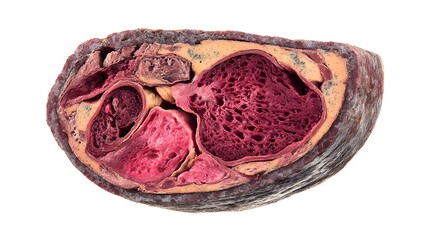 Obraz premium Front view of cryosectioned liver tissue slice stained for histological examination revealing cellular architecture details