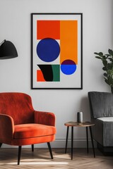 Colorful Geometric Art Print in Modern Living Room Setting