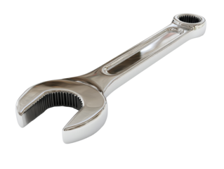 Adjustable wrench in shiny metallic finish for repair tasks, cut out