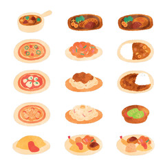 洋食の水彩イラストセット
