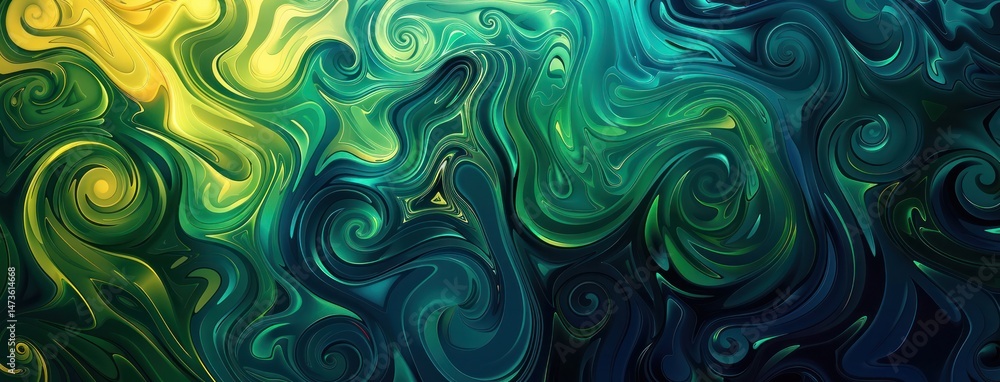Wall mural green and blue swirls with swirling lines on a green background, swirling patterns in the psychedeli