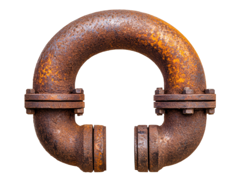 Rusty industrial pipe fitting for construction projects