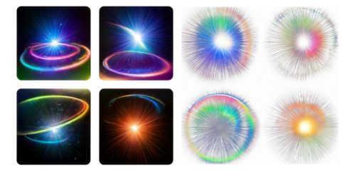Vibrant Abstract Light Effects in Colorful Backgrounds for Designs, Isolated on Transparent, white background