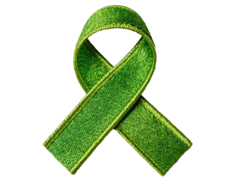 Green awareness ribbon as a symbol of hope and support, cut out