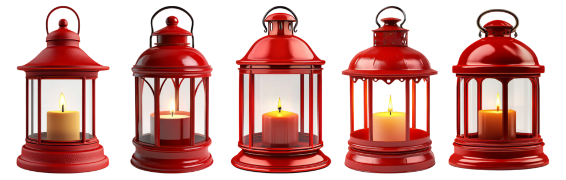 Elegant Red Lanterns with Candle Light for Cozy Ambiance and Decor, Isolated on Transparent, white background