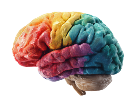 Vibrant brain imagery for education and art, cut out
